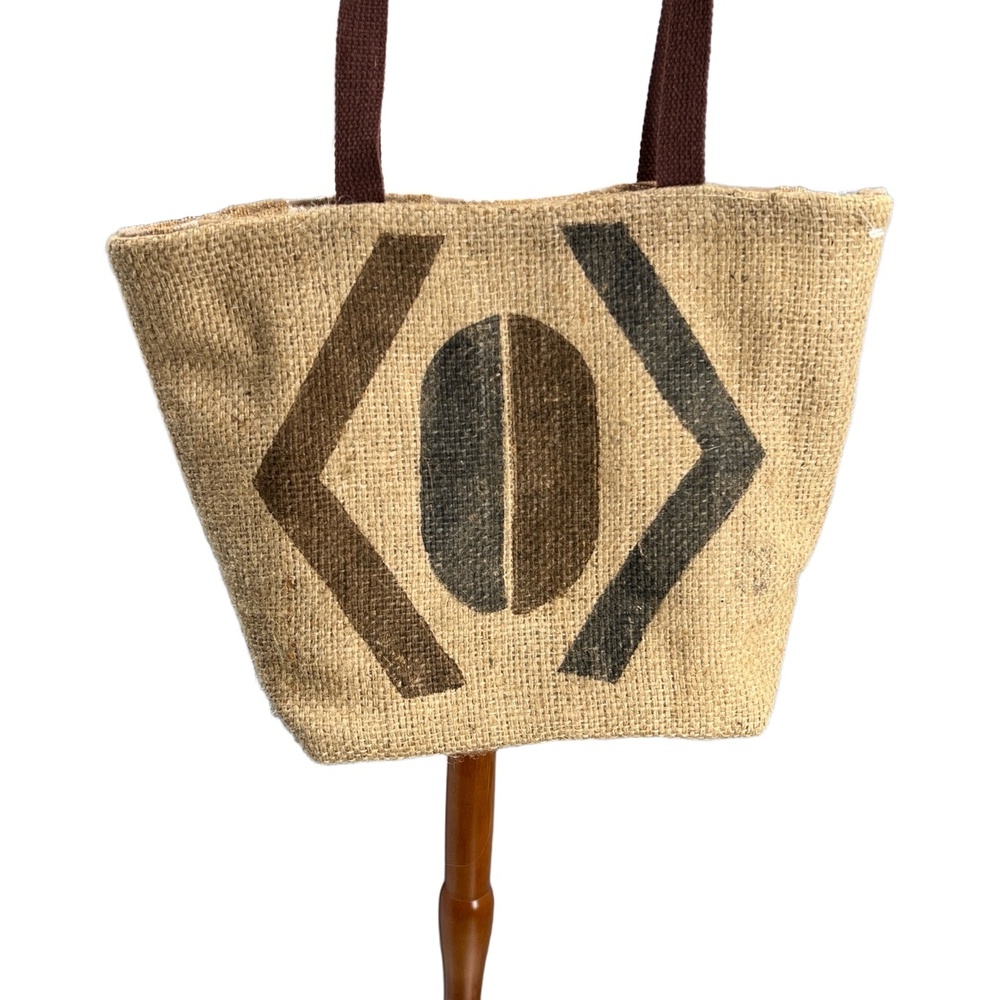 Helen Troy Bag‎ Brown Straps Jute Printed Logo Coffee Bean Tote Style - Picture 4 of 8